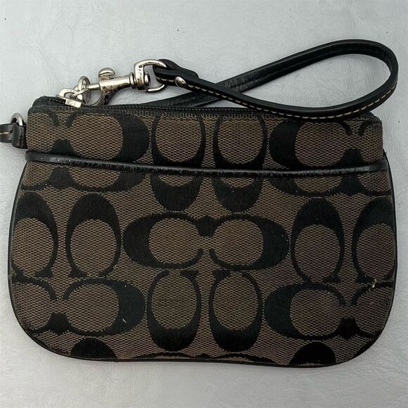 Coach Signature Canvas Wristlet Black with Strap Zip Closure - Picture 2 of 5